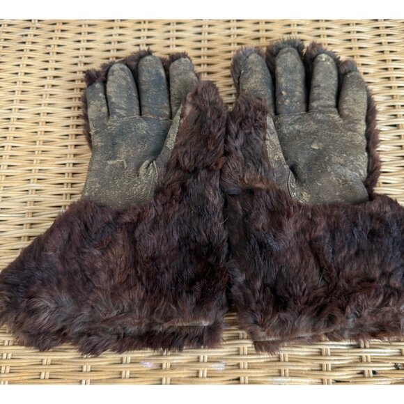 Antique 1880s Leather Beaver Fur Gauntlet Gloves Frontier Western Mountain Man - Picture 9 of 12